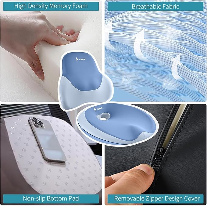 FLORICH Seat Cushion Lumbar Support Pillow for Office Chair, Car Lower Back Support, Ergonomic Desk Chair Pillow for Butt and Back Support of Memory Foam Seat Pad(Blue)