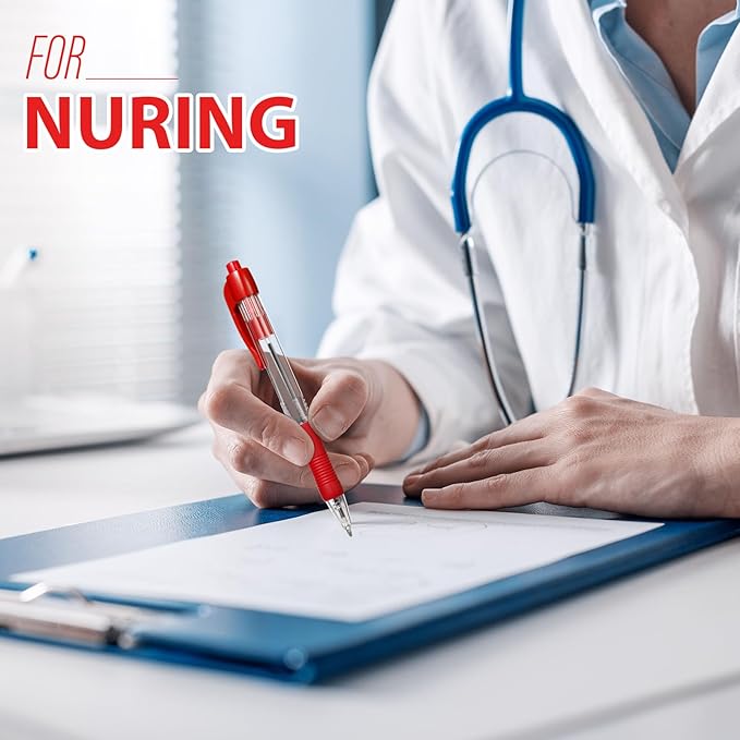 Fainne 200 Pack Retractable Ballpoint Pen 1.0 mm Medium Point Refillable Smooth Click Writing Pens With Grip for Work Journal Writing Office School Supplies (Red Ink)