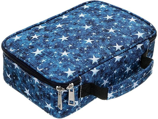 BTSKY Zipper Pens Pencil Case with Pattern-Multi-functional Stationery Pencil Pouch 36 Large Stretchy Slots for 72 Colored Pencils(Star Blue)