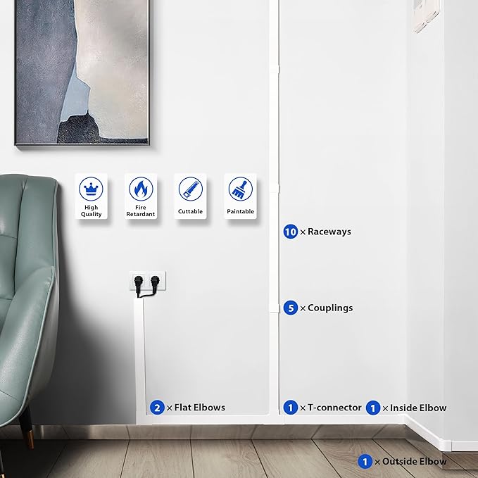 Cord Covers for Wires, Large Cord Hider for Wall Mount TV, White Cable Covers, Hide Cords, 10 x L15.7in W1.54in H0.74in