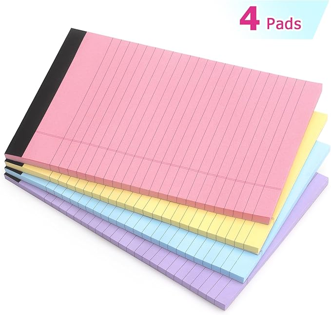 ZZTX Legal Pads Note Pads 5 x 8 Inch Lined Writing Pads, 50 Sheets Per Writing Pad, 4 Pack (Multicolor)