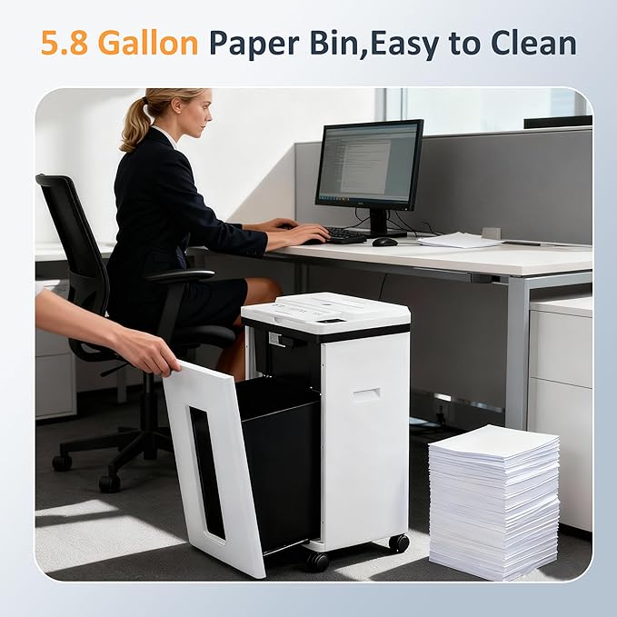 200-Sheet Auto Feed Paper Shredder, 40 Min Non-Stop Heavy Duty Shredders, P-5 Ultra Security Commercial Paper Shredder for Home Office, Micro Cut Shredder with Casters, 5.8 Gal, <60 dB(White)