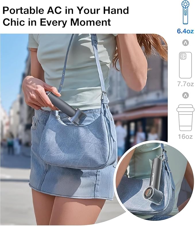 TORRAS COOLiFY iva Go Handheld Fan with Ice Cooler, 0-100 Adjustable Speed, Super Mini Powerful Portable Fan 5000mAh Rechargeable, Hand Fans for Travel Essentials, Outdoor, Gifts for Women, Charcoal