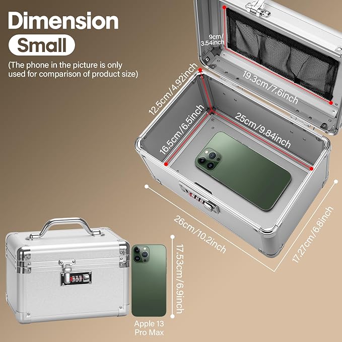 Large Lock Box - Security Combination Lock Box, Locking Storage Case for Personal Items and Medicine, Childproof Lockable Lockbox for Home/Office/School, 10.2x6.8x6.9 Inch, Silver