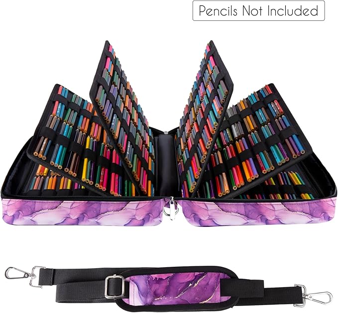 YOUSHARES Big Capacity Colored Pencil Case - 480 Slots large Pen Case Organizer with Multilayer Holder for Prismacolor Colored Pencils & Gel Pen (Marble Purple)