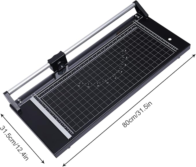 24 Inch Commercial Manual Precision Rotary Paper Trimmer Cutter,Heavy Duty,Smart Cut for Photo Paper, Film, Art Paper Jam, Office Paper, Thin Plastic Soft Board, PVC,Cutting Table 80x31.5cm