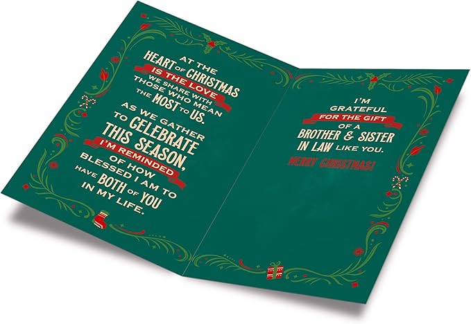 Prime Greetings Brother and Sister In Law Christmas Card, Made in America, Eco-Friendly, Thick Card Stock with Premium Envelope 5in x 7.75in, Packaged in Protective Mailer