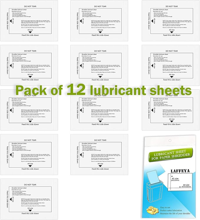laffeya Paper Shredder Sharpening & Lubricant Sheets & Shredder Cleaning Sheets (12 Pack)
