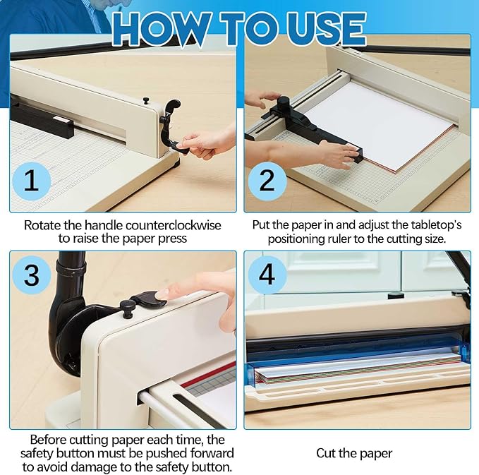 17 Inch A3 Heavy Duty Guillotine Paper Cutter 400 Sheet Capacity Guillotine Paper Cutter Stack Cards Trimmer Solid Steel with Metal Base for Cardstock Leather Office Home School (White)