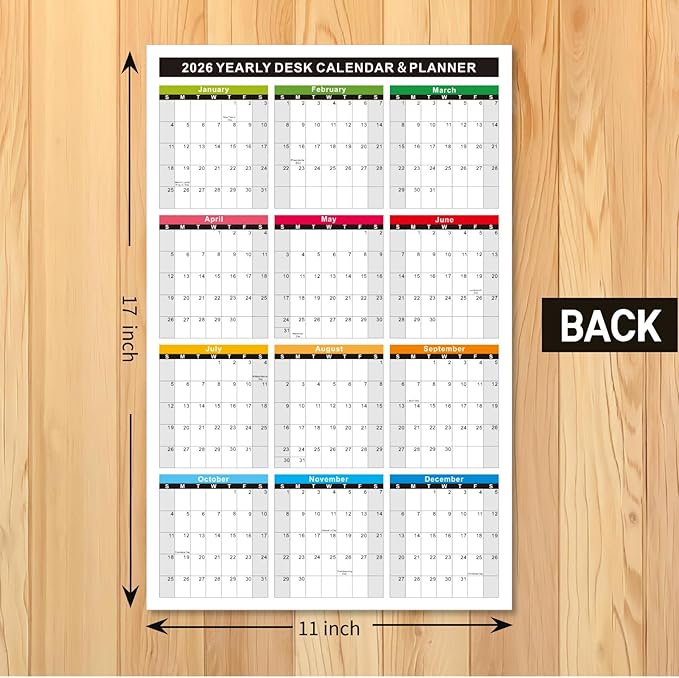 2026 Wall Desk Calendar 11x17 Inch, Reversible 2-Sided Horizontal or Vertical, 12 Month with Generous Block Space & Holidays Marked for Office, Home, School - 2 Pack (1 Laminated & 1 Cardstock)