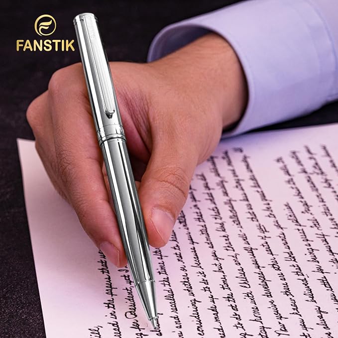 Silver Luxury ballpoint Pen (Made In USA) fancy gift set for women, Chrome Finish, Professional executive pen gift set for men (Lux BallPoint Silver)