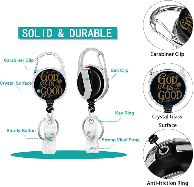 Christian Lanyard with ID Holder for Women, Jesus Bible Verse Badge Holder with Breawaway Adjustable Lanyard Retractable Reel Clip,for Pastors Teachers Students Men（Blue Marble God is Good）