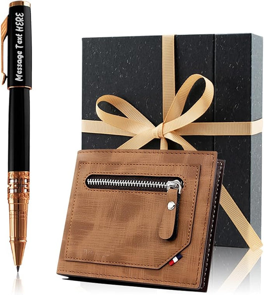Yastar Personalized Gift Pens with a Wallet - Souvenir Gift Set with Gift Box 2 extra Black Refills Engrave Message on Pen Gift for Christmas Father's day Graduation Wedding Gifts