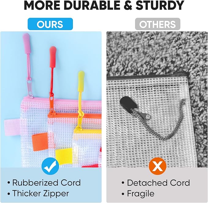 BALEINE 10PK Mesh Zipper Pouch Bags, Waterproof Clear Zipper Bags, Multiple Colors Plastic Mesh Bag File Bag for Organization, Suitable for Office Supplies, Home, Travel (10 PK, Letter Size)