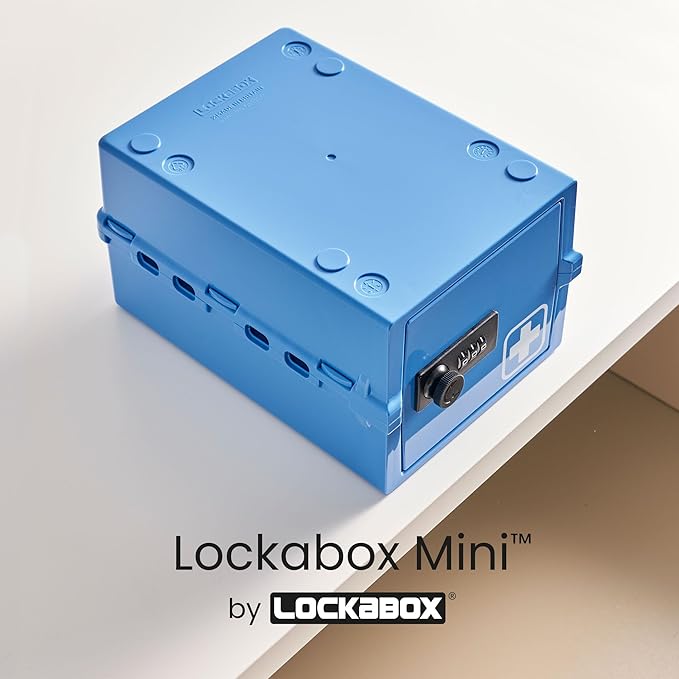 Lockabox Mini™ | Small Medicine Lock Box with Combination Lock (Half Letter Sized) | Mini Medical Lockable Box For Tablets, Creams & Medical Pens | External Size 8.8 x 6.1 x 4.7 Inches (Medi Blue)
