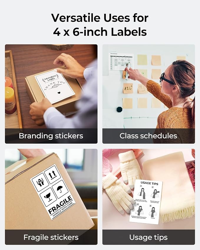 MUNBYN 4x6 Inch Direct Thermal Labels, 6000 Labels/12 Stacks(500 Pcs per Stack), Fanfold Shipping Label Paper for Thermal Printers, Permanent Adhesive Mailing Postage Labels for Shipping Packages