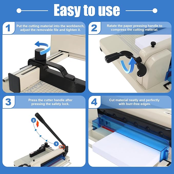 12 in Heavy-Duty Guillotine Paper Cutter, Paper Trimmer, Industrial-Grade Steel Blade, Dual Safety Lock Protective Cover, Cuts Cardstock, Posters Bulk Paper for Office, School Crafting