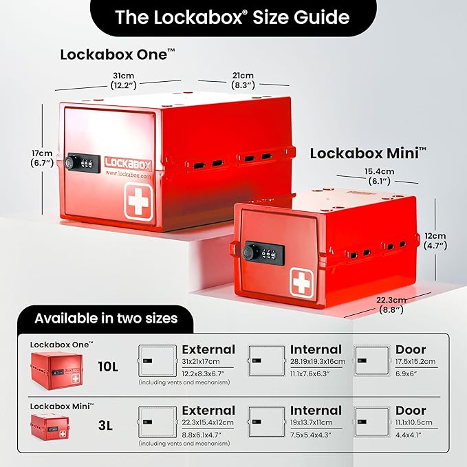 Lockabox Mini™ | Small Medicine Lock Box with Combination Lock (Half Letter Sized) | Mini Medical Lockable Box For Tablets, Creams & Medical Pens | External Size 8.8 x 6.1 x 4.7 Inches (Medi Red)