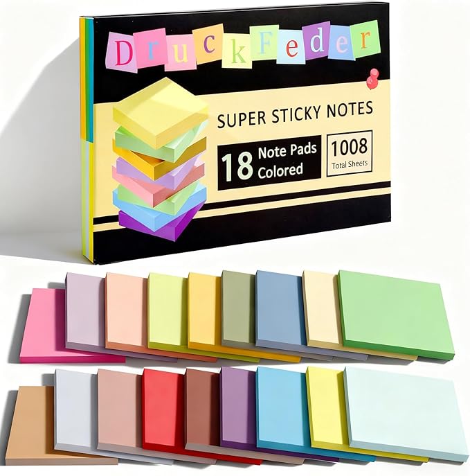 (18 Pads) Sticky Notes 3x3 inch, Self-Stick Note Pads, 18 Colorful Sticky Note for School Supplies or Office Supplies