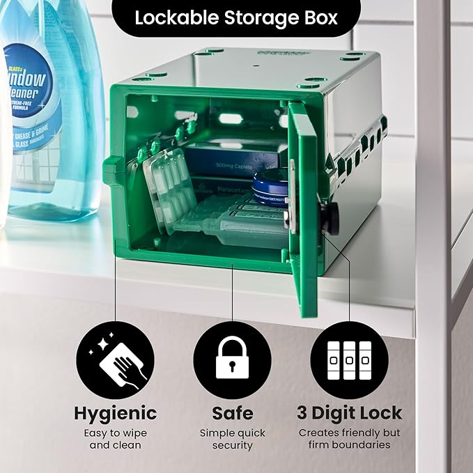 Lockabox Mini™ | Small Medicine Lock Box with Combination Lock (Half Letter Sized) | Mini Medical Lockable Box For Tablets, Creams & Medical Pens | External Size 8.8 x 6.1 x 4.7 Inches (Medi Green)