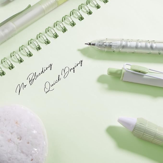 5 Count Pastel Gel Ink Pen Set,Cute Note Taking 0.5mm Fine Point Retractable 5 Count Black Ink Pens for Writing, Journaling, School, Office (Light Green)