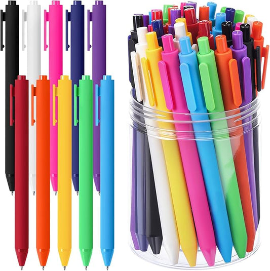 Crtiin 50 Pcs Gel Ink Pens Bulk, Black Ink 0.5mm Fine Point Retractable Pen Smooth Writing Office School Supplies for Teacher Server Operation Christmas Charity Donation Thanksgiving (Colorful)