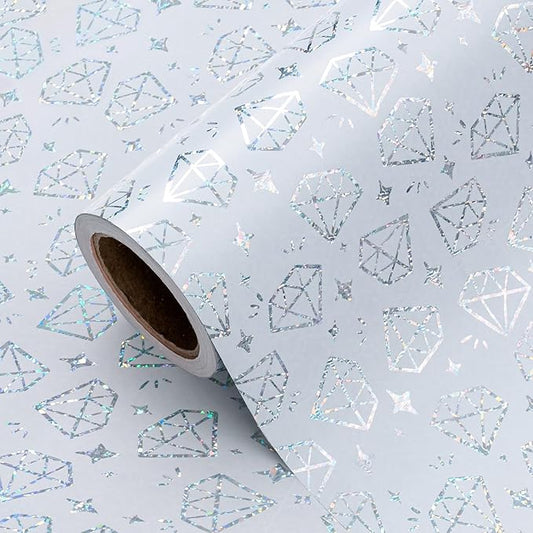 WRAPAHOLIC Wrapping Paper Roll - Mini Roll - 17 Inch x 33 Feet - Silver Diamond Design with Metallic Foil Shine for Birthday, Party, Baby Shower