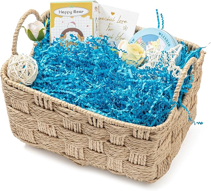 Mefleet 2 LB Crinkle Cut Paper Shred Filler Blue Crinkle Shredded Paper for Gift Box - Gift Basket Bag Filler - Grass Cushion Stuffing for Christmas Holiday Packaging Wrapping