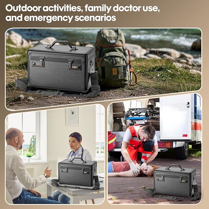 Lockable Storage Box - Medicine Box Organizer with Combination Code, Lock Boxes for Personal Items, Childproof Phone Lockbox for Home/Office/School Storage Lockers, 15.1x9.4x8.7 Inch, Black