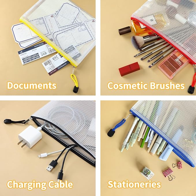 EOOUT 36pcs Pencil Pouch, Mesh Zipper Pouch Zipper Bags, 6x9 Inches Large Storage Bags for Organizing, 12 Colors Puzzle Bag Zipper File Bags for Office Supplies