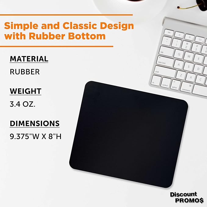 Rectangle Mousepads Set of 10, Bulk Pack - Great Gift for Employees, Clients, and for Tradeshows - Black