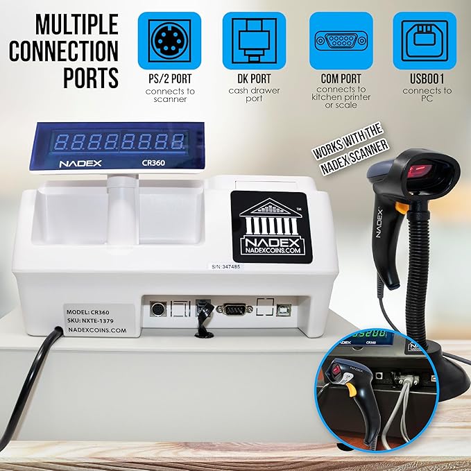 Nadex CR360 Cash Register, 4700 Lookups 50 Dept 50 Clerks, Quick Load Thermal Printer, Compact Size, Cash and Coin Drawer, White