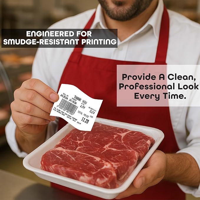 Aquos CAS 8051 Printing Scale Labels – CAS Labels | Barcode Labels | Blank Label Continuous Roll | UPC Label | Commercial Label for CAS Scales | Made in USA (8051, 12 Rolls)