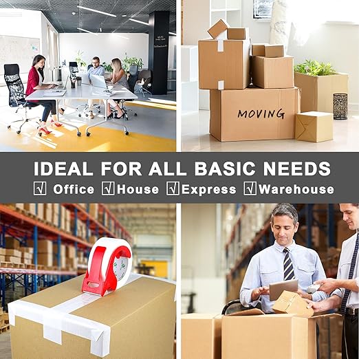 BOMEI PACK White Packing Tape with Dispenser, 2.4 Mil 1.88 Inch x 110 Yards, 3 Refills Rolls White Tape for Box Moving, Shipping and Packaging