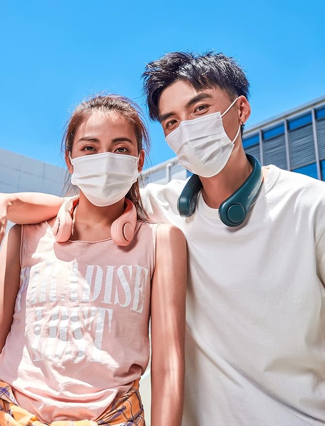 JISULIFE Neck Fan Portable, Personal Wearable Fan with Battery Rechargeable, Bladeless Travel Cooling Design with Powerful Wind, 3 Speeds, Quiet, Gifts for Men/Women/Friends - Pink