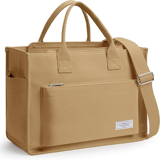 Fancy Forest Work Tote Bags for Women With Compartments, Large Canvas Crossbody Purse with Zipper for College, Travel, Bible