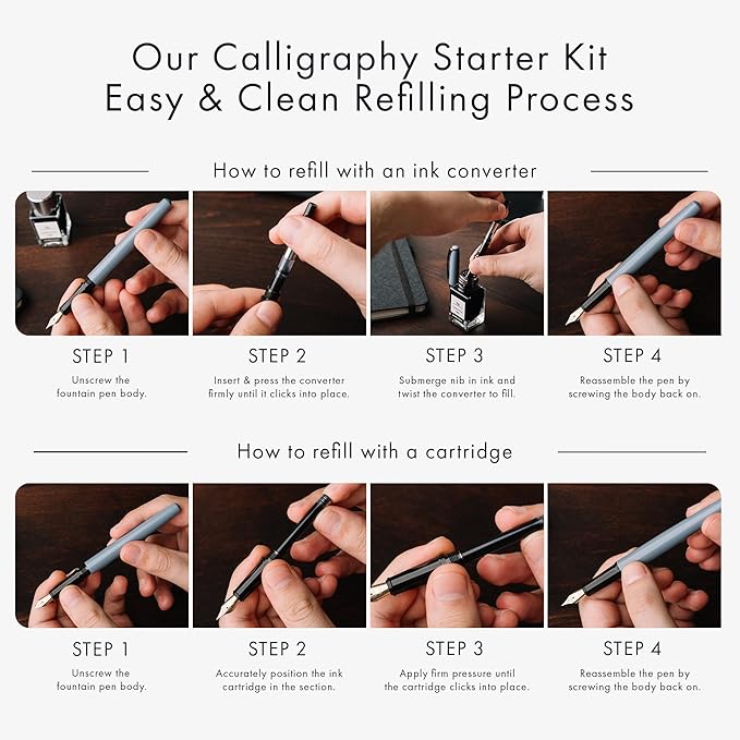 Wordsworth and Black Calligraphy Pen Set - Blue - Includes 2 Calligraphy Pens, 18 ML Ink Bottle, 60 Ink Cartridges, Ink Refill Converter, 1 Medium and 4 Broad Nibs, Brush Pen