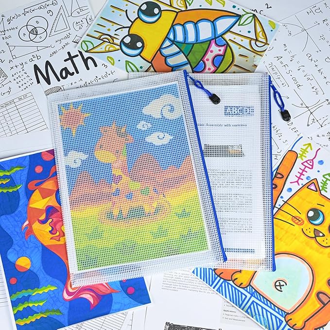 AUSTARK 20 Pcs Zipper File Bags, Plastic Mesh Pouch, Board Game Storage Bag, Waterproof Bags for Office School (A4 Size 13.4''x9.4'', White and Blue)