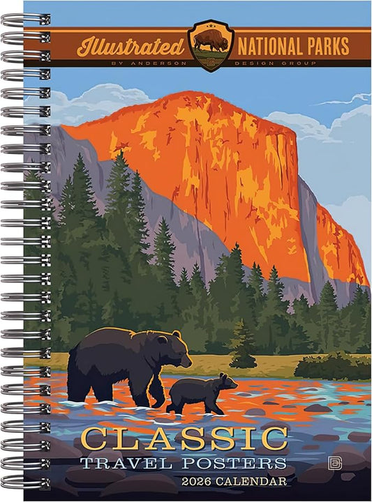 Illustrated National Parks 2026 Weekly & Monthly Planner, 16-Month Engagement Calendar with Vintage Travel Poster Art, Scenic National Park Illustrations, September 2025 – December 2026, 6" x 9"