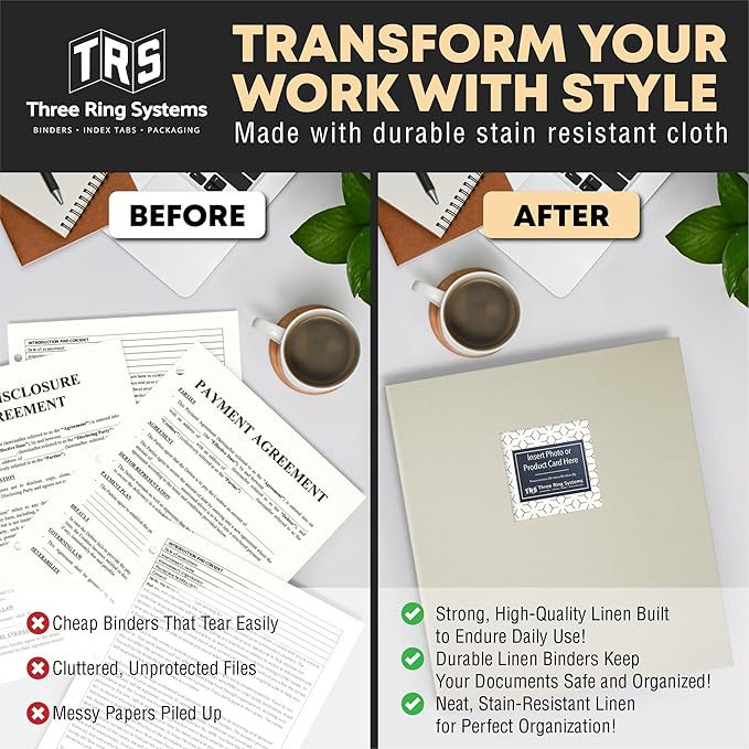 Customizable 1-Inch 3-Ring Binder with Linen Cover & Insertable Window – Ideal for Photos, Portfolios, Recipes, and Presentations – Durable, Eco-Friendly – Made in The USA (Canvas Linen)