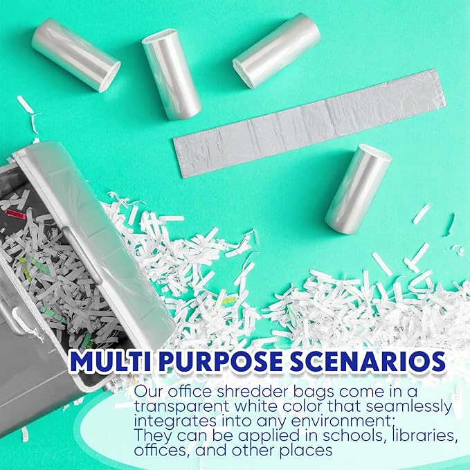 Baderke 100 Pcs Shredder Bags 8.5 Gallon Paper Shred Waste Bags 24 * 14'' White Clear Trash Can Liners Compatible with Shredders for Home Office Paper Trash, 1 Roll of 20 Bag