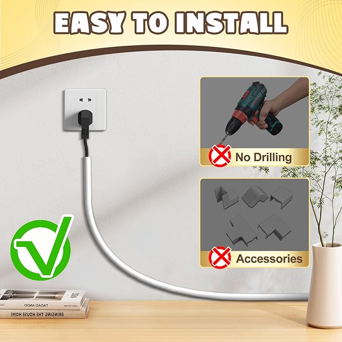 118 Inch Wall Cord Hider, Silicone Self Adhesive Cable Hider Cord Cover, Flexible Wire Covers for Cords Cable Cover Cable Concealer for Wires W0.59” H0.39” White