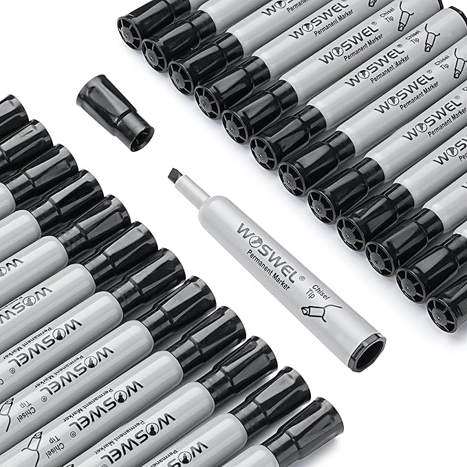 100 Pack Permanent Markers Bulk, Chisel Tip, Black, Jumbo Thick Large Permanent Markers, Wide Tip Markers, Works on Plastic,Wood,Stone,Metal and More, Perfect for Signs and Posters