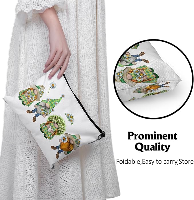 Cafl Watercolor Сhamomile Gnome Makeup Bag Meadow Flowers Gnomes Cosmetic Bag for Women Large Capacity Make Up Bag Portable Travel Toiletry Pouch Organizer 10 * 8inch