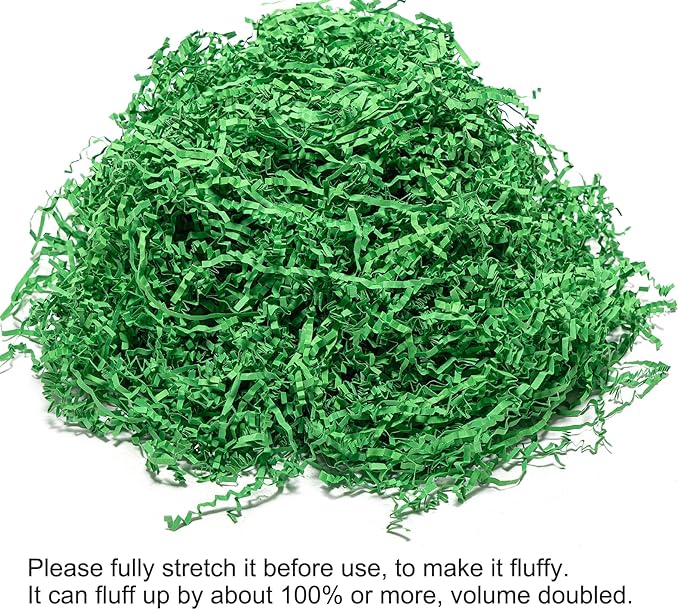 Mefleet 2 LB Crinkle Cut Paper Shred Filler Green Crinkle Shredded Paper for Gift Box - Gift Basket Bag Filler - Grass Cushion Stuffing for Christmas Holiday Packaging Wrapping