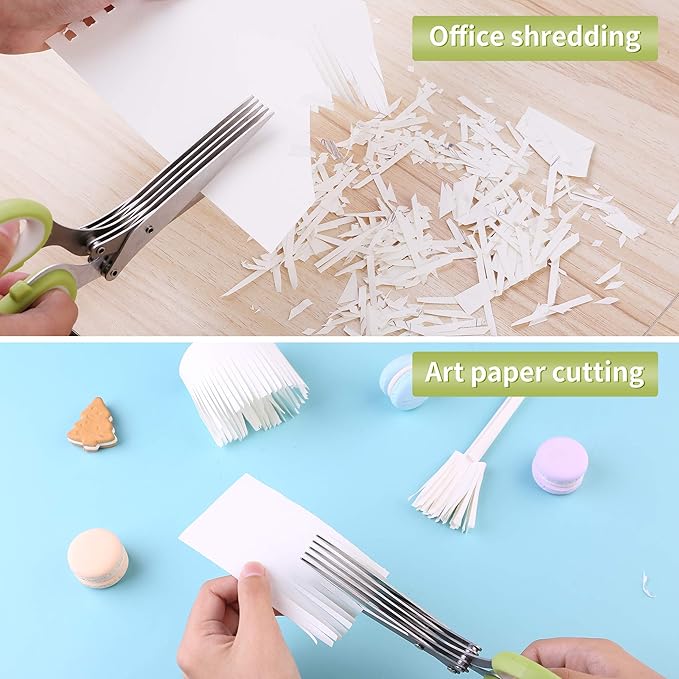 2-Pack Herb Scissors Set with 5 Blades & 3 Blades, Green Stainless Steel Kitchen Shears for Herbs, Veggies, Paper Shredding, with Cleaning Comb & Cover