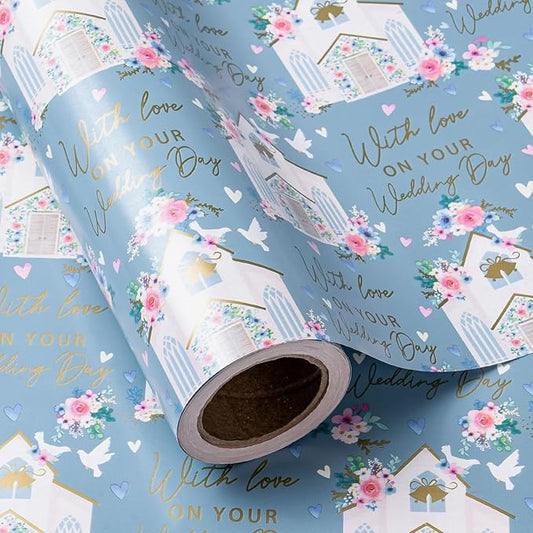 WRAPAHOLIC Wedding Wrapping Paper Roll - 17 Inch x 33 Feet - Wedding Church with Love on Your Wedding Day Perfect for Wedding, Engagement, Bridal Shower