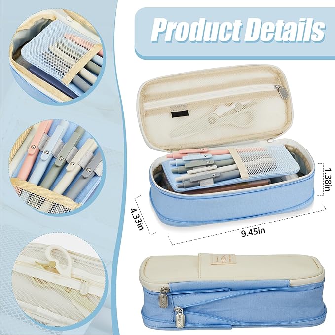 Jutom 39 Pcs Aesthetic Book Annotation Kit Highlighter with Pencil Case Bag Gel Pen Transparent Sticky Note Taking Bible Study College School Supplies(Light Blue,Cute Style)