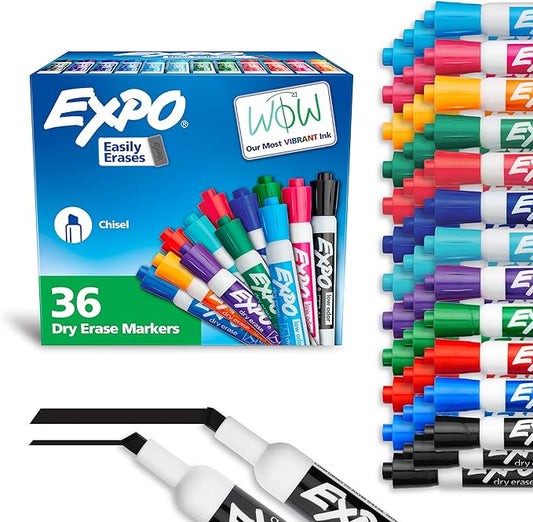 EXPO Dry Erase Markers, Chisel Tip, Assorted Fashion Colors | Low Odor | For Classroom, Office & Home | 36 Count, Pack of 6