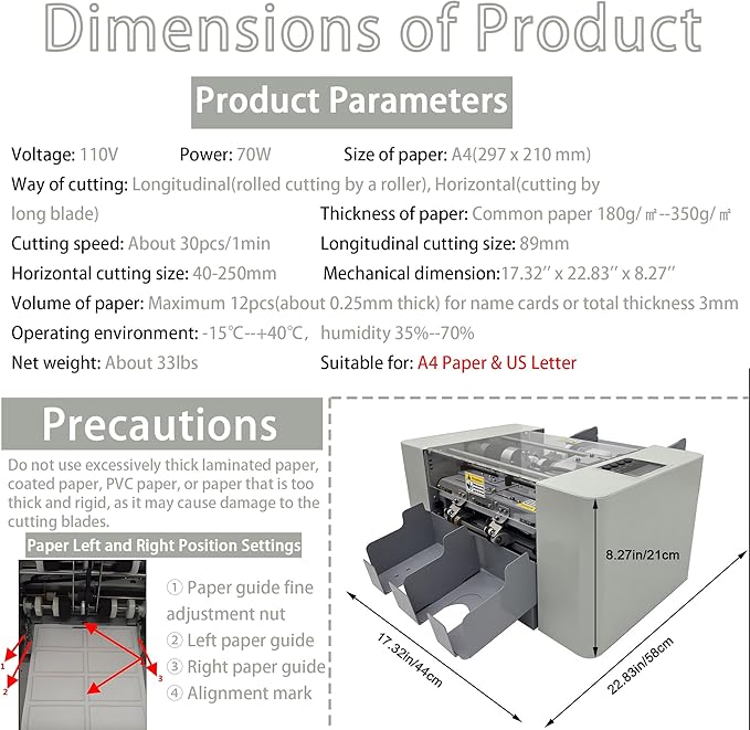 A4 Automatic Business Card Cutter Machine, 110V Electric Card Slitter with Auto Paper Feed, 30 Cards/Min, for 180-350GSM Thick Paper, with Waste Box, Ideal for Printing Shops Office School